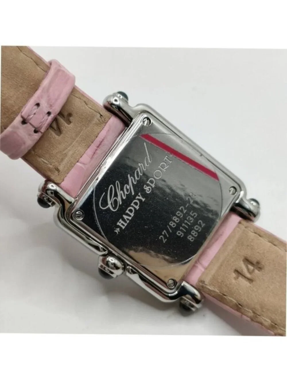 Chopard Happy Sport Square 5 Floating Diamond Pink Leather Quartz Watch